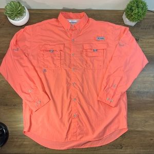 Columbia PFG men’s Tamiami II long sleeve button down shirt Coral. Size large